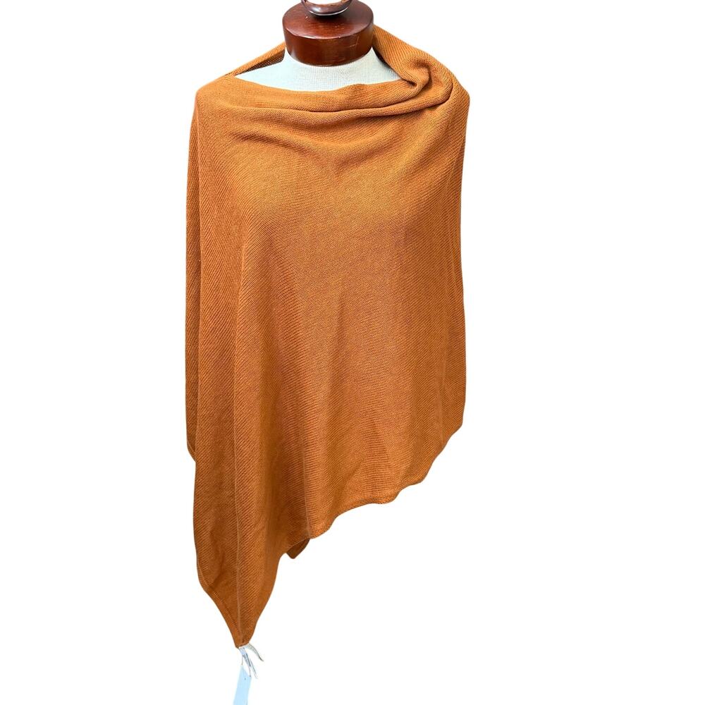 J Crew Cotton Cashmere NEW Poncho Lightweight Asymmetrical Fall Rust